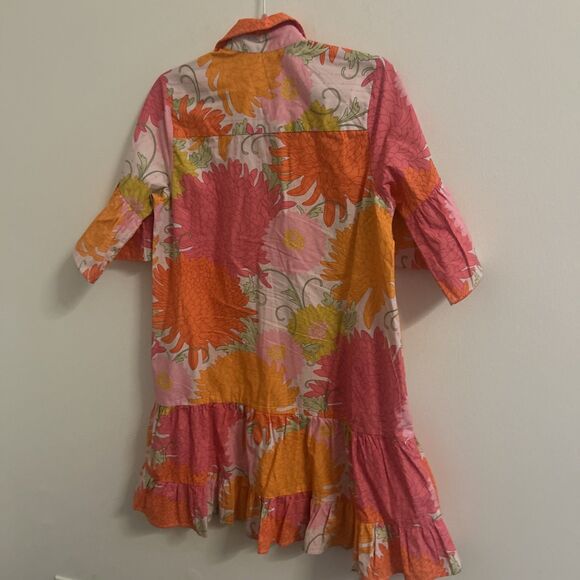 Maude Vivante 100% Cotton Floral Shirt Dress Tiered Ruffle Hem Women’s Medium - Picture 7 of 9